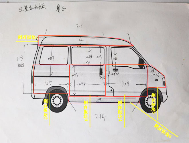 如何簡單易懂學會測量面包車五菱之光加長版車身廣告尺寸